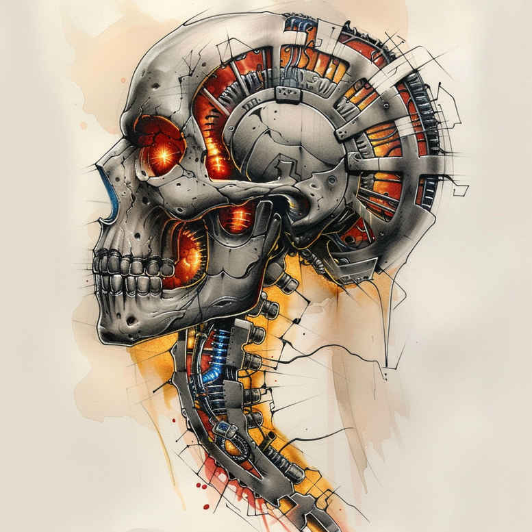 biomechanics tattoo design ideas Surrealism fantastical technical shading for calf