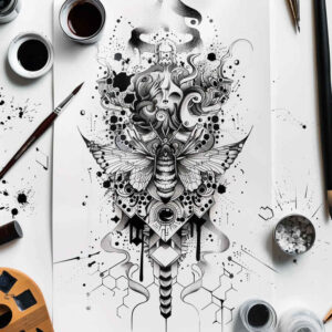 butterflies-moths-dragonflies tattoo design ideas radiating lines quiet art courage and power