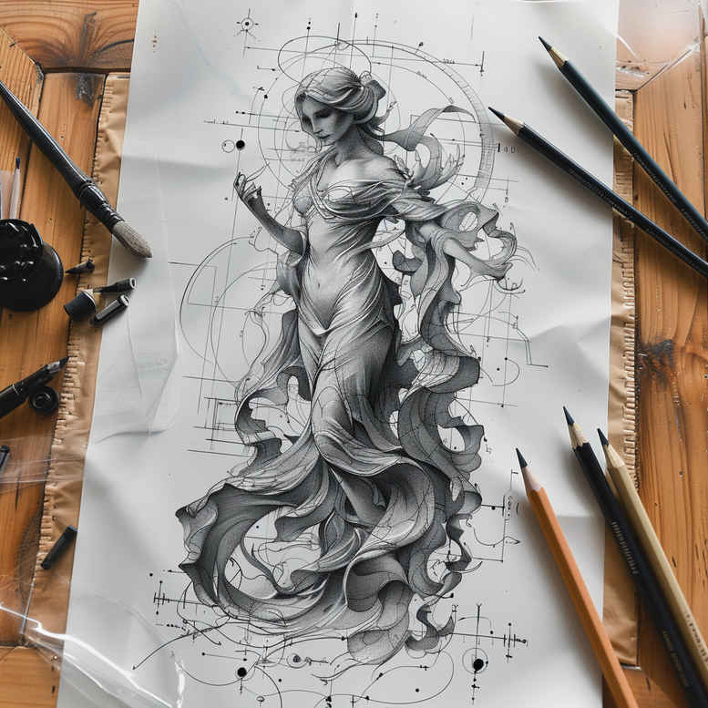 heroine-light-and-shadow-play-airy-touch – tattoo design ideas free ai generated – Gallery: characters-inkby-ai
