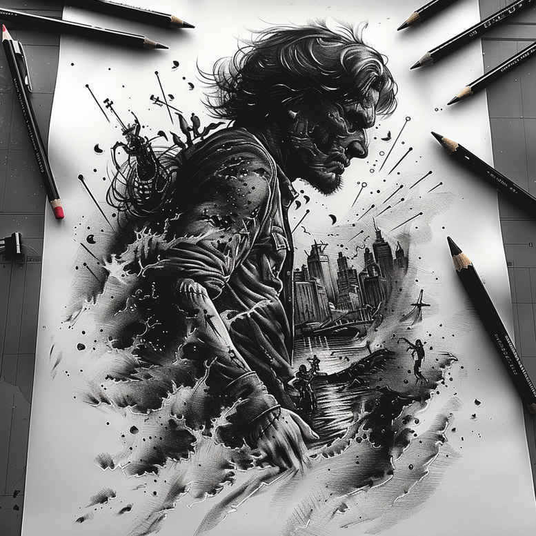 characters tattoo design ideas Realism natural contrast heroic stance represents perseverance