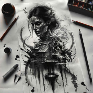 characters tattoo design ideas Surrealism impossible forms mythological figures for outer arm