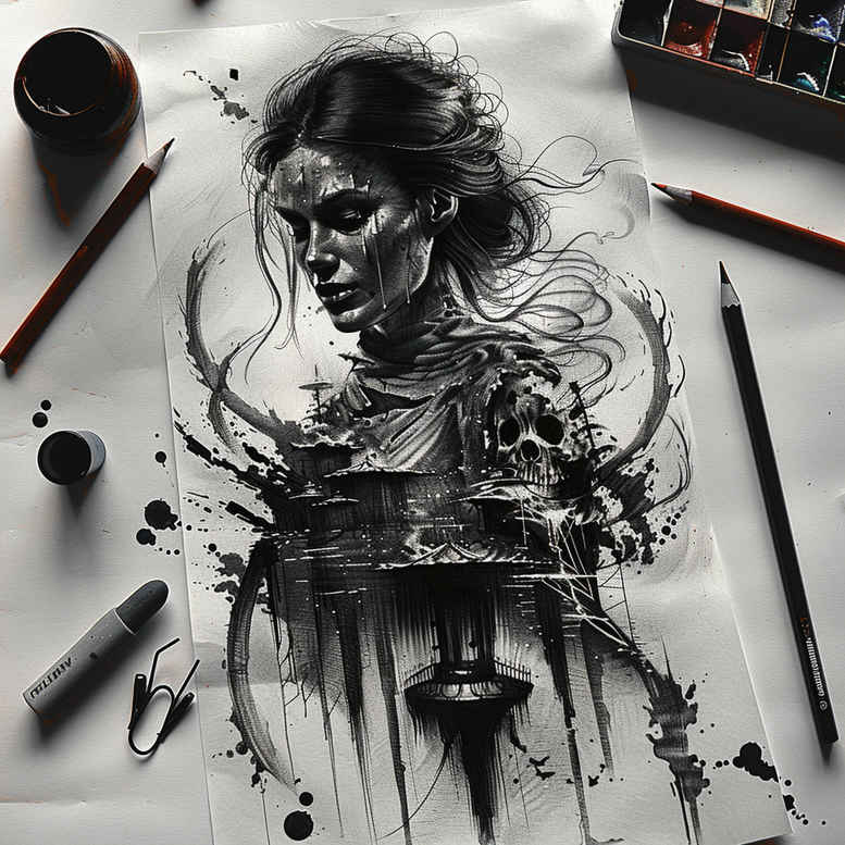 characters tattoo design ideas Surrealism impossible forms mythological figures for outer arm