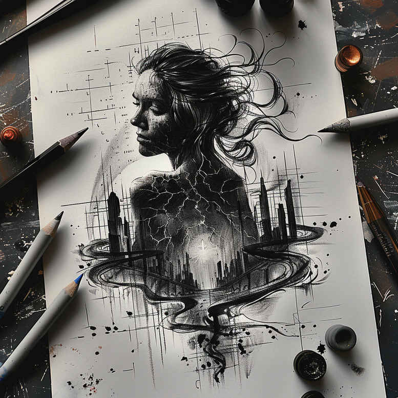 characters tattoo design ideas Surrealism psychological depth narrative composition determination and power