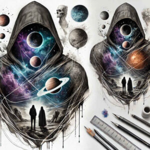 dark-matter – tattoo design ideas free ai generated – neotraditional-bold-color – for-elbow – Gallery: cosmos-inkby-ai