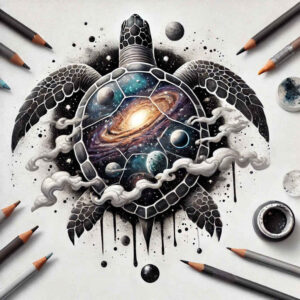 interstellar-journey – tattoo design ideas free ai generated – surrealism-dynamic-shapes – for-lower-leg – Gallery: cosmos-inkby-ai