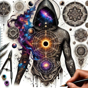 space-universe – tattoo design ideas free ai generated – realism-detailed-rendering – for-back-of-neck – Gallery: cosmos-inkby-ai