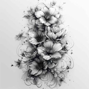 calm-design – tattoo design ideas free ai generated – punctual – for-side-torso – Gallery: delicate-flowers-inkby-ai