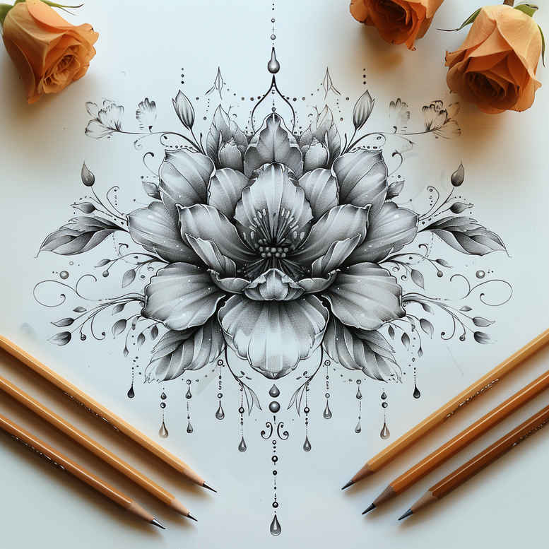 fine-line – tattoo design ideas free ai generated – soft-curve – for-knee – Gallery: delicate-flowers-inkby-ai