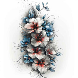 floral-aura – tattoo design ideas free ai generated – short-stroke – for-calf – Gallery: delicate-flowers-inkby-ai