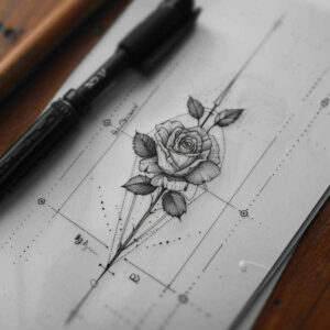 floral-outline – tattoo design ideas free ai generated – elemental – for-lower-thigh – Gallery: delicate-flowers-inkby-ai