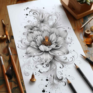 linear-form – tattoo design ideas free ai generated – abstract – for-upper-back – Gallery: delicate-flowers-inkby-ai