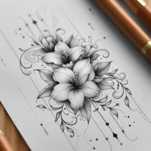 minimalist-tattoo – tattoo design ideas free ai generated – subtle-motif – for-lower-leg – Gallery: delicate-flowers-inkby-ai