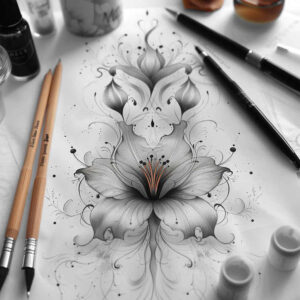 nature-tattoo – tattoo design ideas free ai generated – elegant – for-chest – Gallery: delicate-flowers-inkby-ai