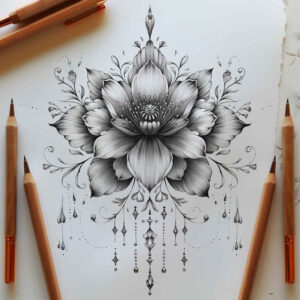 delicate-flowers tattoo design ideas ultra-thin soft shadows for stomach