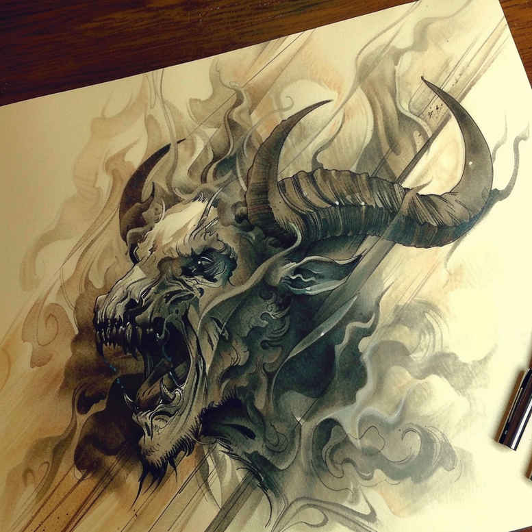 chaos-demon – tattoo design ideas free ai generated – chilling – for-ankle – Gallery: demons-inkby-ai