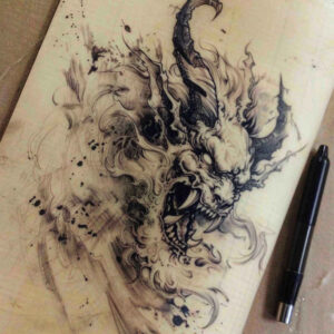 dark-demon – tattoo design ideas free ai generated – neotraditional-bold-texture – for-back-shoulder – Gallery: demons-inkby-ai
