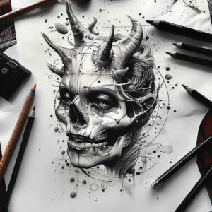 fighting-demon – tattoo design ideas free ai generated – haunted – for-side-torso – Gallery: demons-inkby-ai