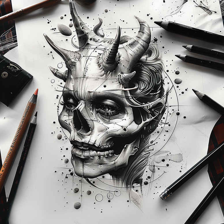 demons tattoo design ideas Surrealism unconscious imagery detailed shading for behind ear