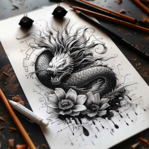 battle-dragon – tattoo design ideas free ai generated – desolate – for-lower-chest – Gallery: dragons-inkby-ai