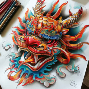 dragon-breath – tattoo design ideas free ai generated – faded-memory – for-foot – Gallery: dragons-inkby-ai