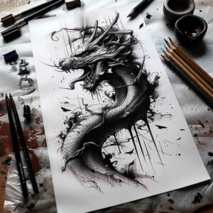 dragon-fire – tattoo design ideas free ai generated – shadowy – for-fingers – Gallery: dragons-inkby-ai