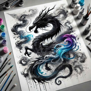 dragon-mythology – tattoo design ideas free ai generated – ancient-curse – for-calf – Gallery: dragons-inkby-ai