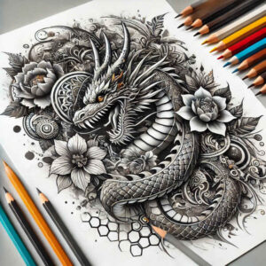 dragon-smoke – tattoo design ideas free ai generated – sombre – for-neck – Gallery: dragons-inkby-ai