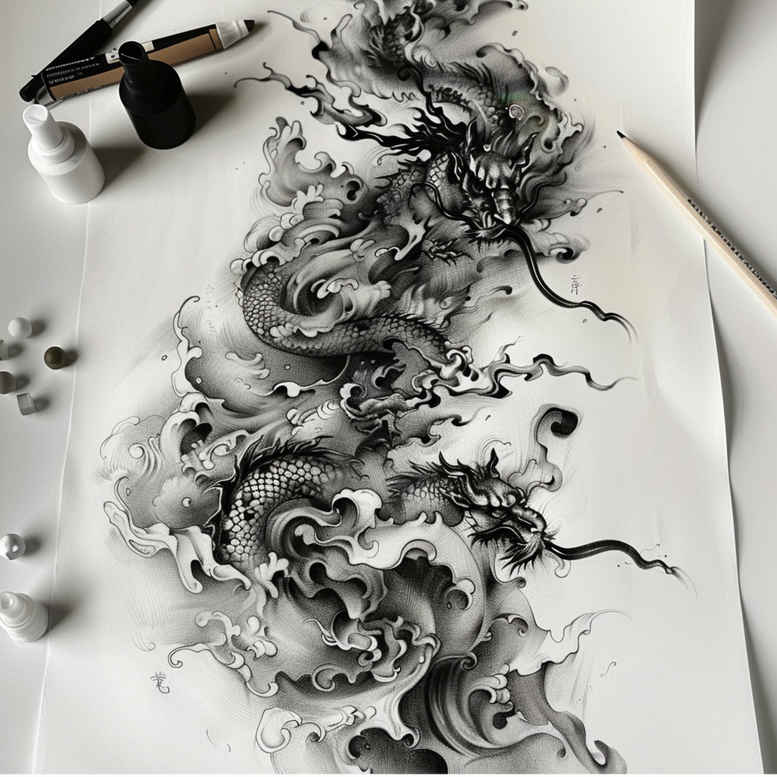 dragons tattoo design ideas sharp-focus flame perseverance and power