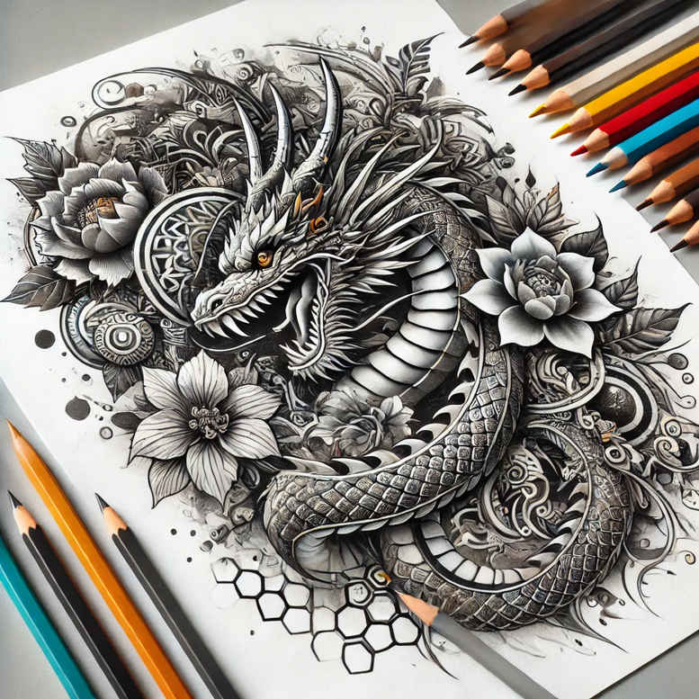 dragons tattoo design ideas Surrealism impossible forms mystical aura for hip
