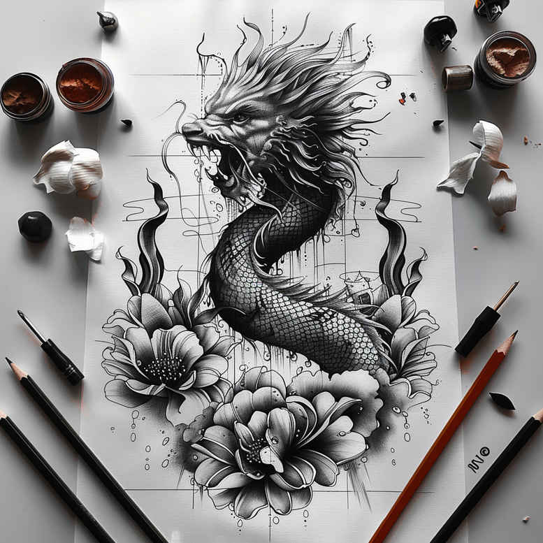 dragons tattoo design ideas metallic shadow and light shows determination