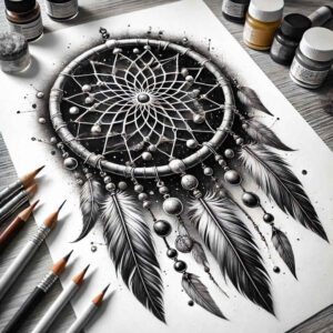 dreamcatcher-in-shadow – tattoo design ideas free ai generated – realism-sharp-focus – for-ankle – Gallery: dreamcatchers-inkby-ai