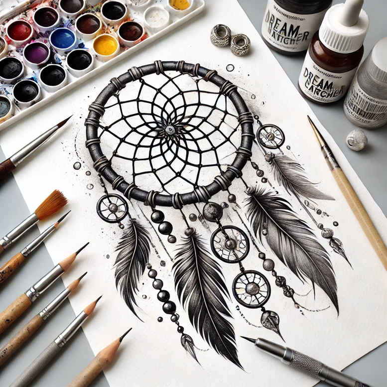 dreamcatcher-on-wrist – tattoo design ideas free ai generated – neotraditional-strong-outlines – for-lower-arm – Gallery: dreamcatchers-inkby-ai