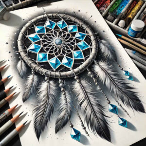 dreamcatcher-with-beads-and-feathers – tattoo design ideas free ai generated – realism-delicate-highlight – for-triceps – Gallery: dreamcatchers-inkby-ai