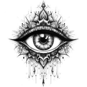 eye-with-ornament – tattoo design ideas free ai generated – neotraditional-artistic-contrast – for-spine – Gallery: eyes-inkby-ai