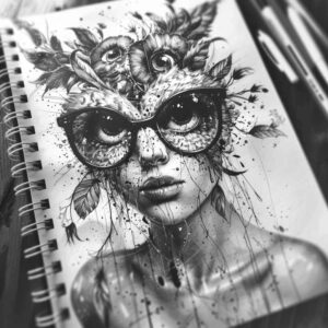 abstract-face – tattoo design ideas free ai generated – contrast-play – for-outer-arm – Gallery: faces-inkby-ai