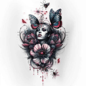 crowned-face – tattoo design ideas free ai generated – surrealism-shadow-play – for-thigh – Gallery: faces-inkby-ai