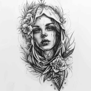 face – tattoo design ideas free ai generated – depth-shading – for-back-shoulder – Gallery: faces-inkby-ai
