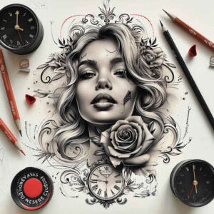 face-with-contour – tattoo design ideas free ai generated – skin-realism – for-behind-ear – Gallery: faces-inkby-ai