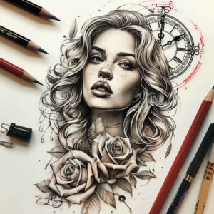 face-with-flowers – tattoo design ideas free ai generated – smooth-gradients – for-spine – Gallery: faces-inkby-ai