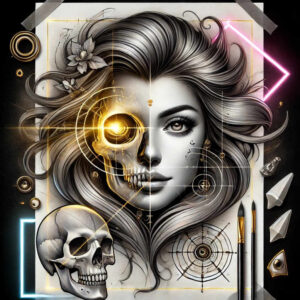 face-with-lips – tattoo design ideas free ai generated – ink-precision – for-upper-arm – Gallery: faces-inkby-ai