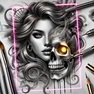 face-with-shadow – tattoo design ideas free ai generated – light-and-shadow-play – for-upper-shoulder – Gallery: faces-inkby-ai