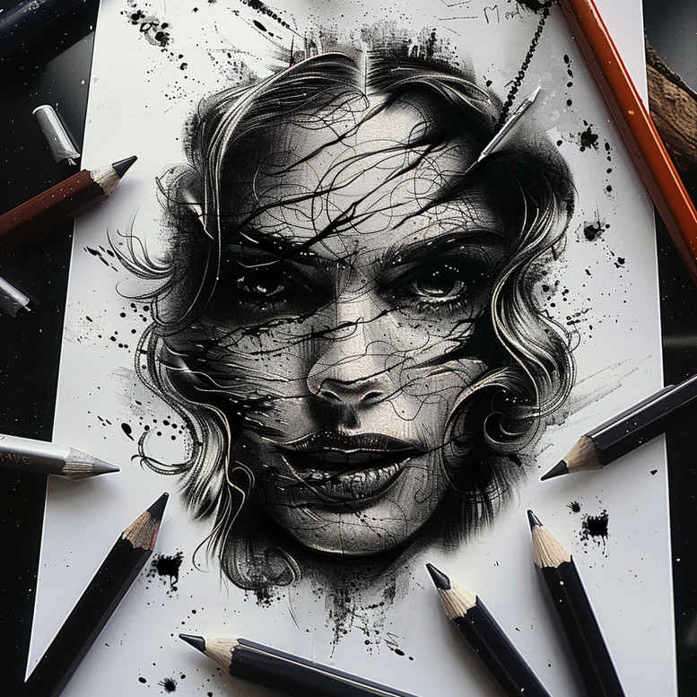 face-with-shadows – tattoo design ideas free ai generated – true-rendering – for-wrist – Gallery: faces-inkby-ai
