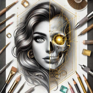 facial-expression – tattoo design ideas free ai generated – dimensional-ink – for-shin – Gallery: faces-inkby-ai