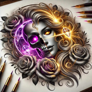 moving-face – tattoo design ideas free ai generated – neotraditional-color-blending – for-side-torso – Gallery: faces-inkby-ai