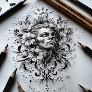 profile-face – tattoo design ideas free ai generated – light-play – for-neck – Gallery: faces-inkby-ai