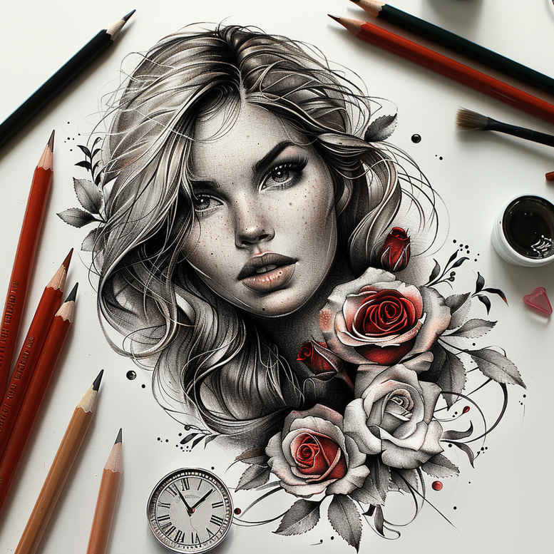 symbolic-face – tattoo design ideas free ai generated – gradient-tones – for-side-torso – Gallery: faces-inkby-ai