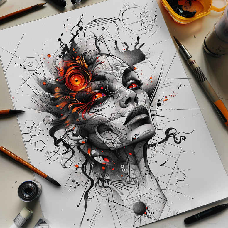 faces tattoo design ideas vivid hues detailed eyes for triceps