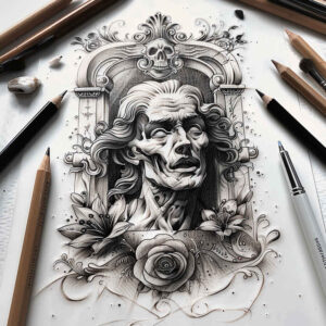 faces tattoo design ideas Surrealism transcendent haunting for knee