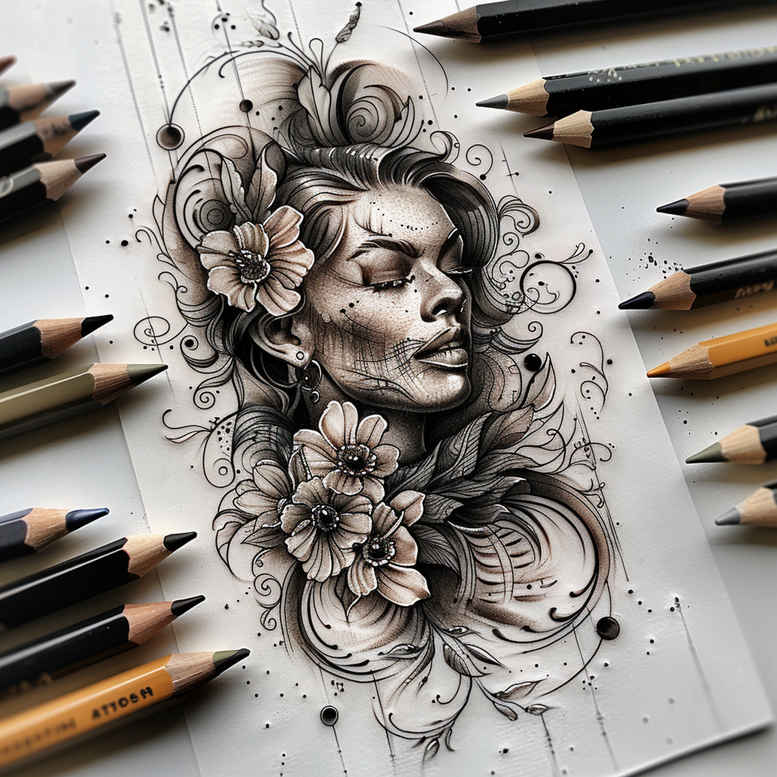 faces tattoo design ideas monochrome stylized for thigh
