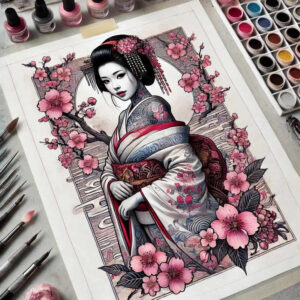 minimalist-geisha – tattoo design ideas free ai generated – neotraditional-clean-fill – for-heel – Gallery: geisha-inkby-ai